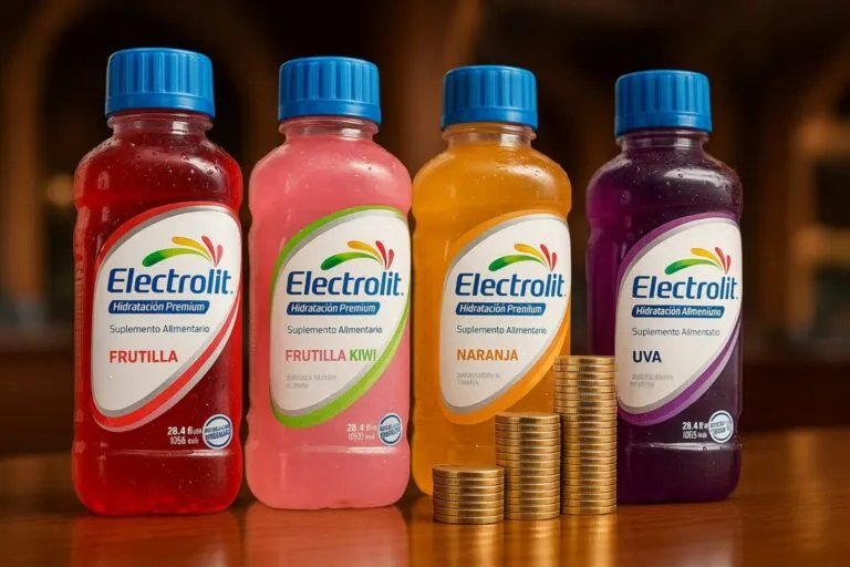 Botellas de Electrolit resaltadas con advertencias gráficas y fondo institucional