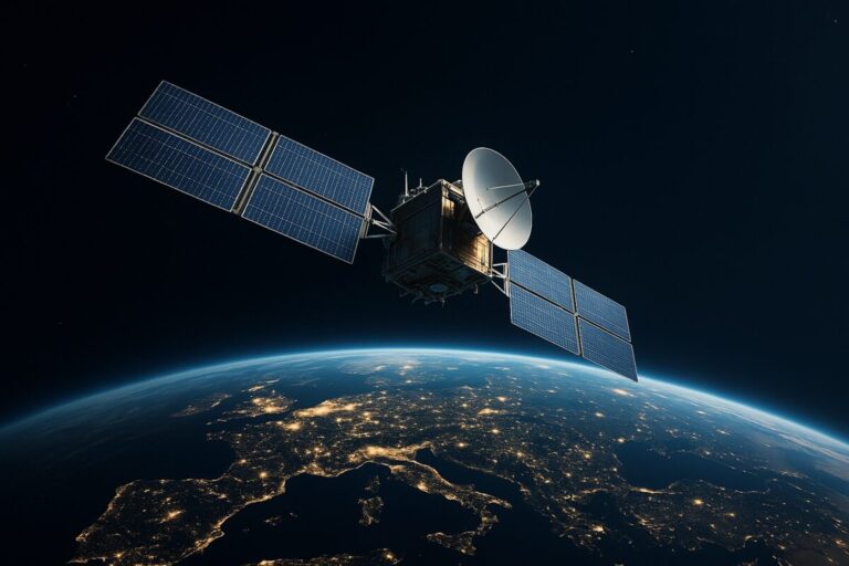 Satélite europeo en órbita representando inversión de €31 millones en 5G espacial por Univity