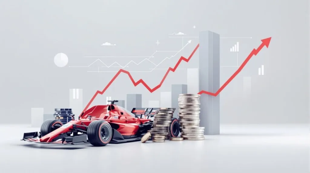 Ilustración de McLaren y finanzas que refleja el crecimiento de su valor de mercado tras inversión árabe
