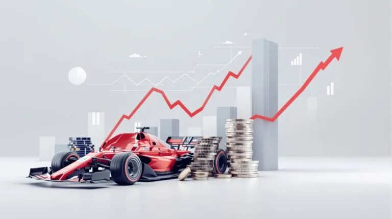 Ilustración de McLaren y finanzas que refleja el crecimiento de su valor de mercado tras inversión árabe