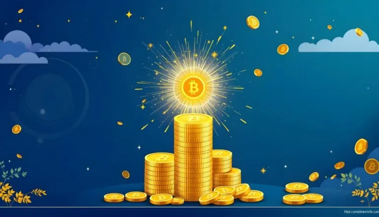 Gráfico editorial que muestra crecimiento bursátil con monedas de oro y representación de pequeñas empresas emergentes