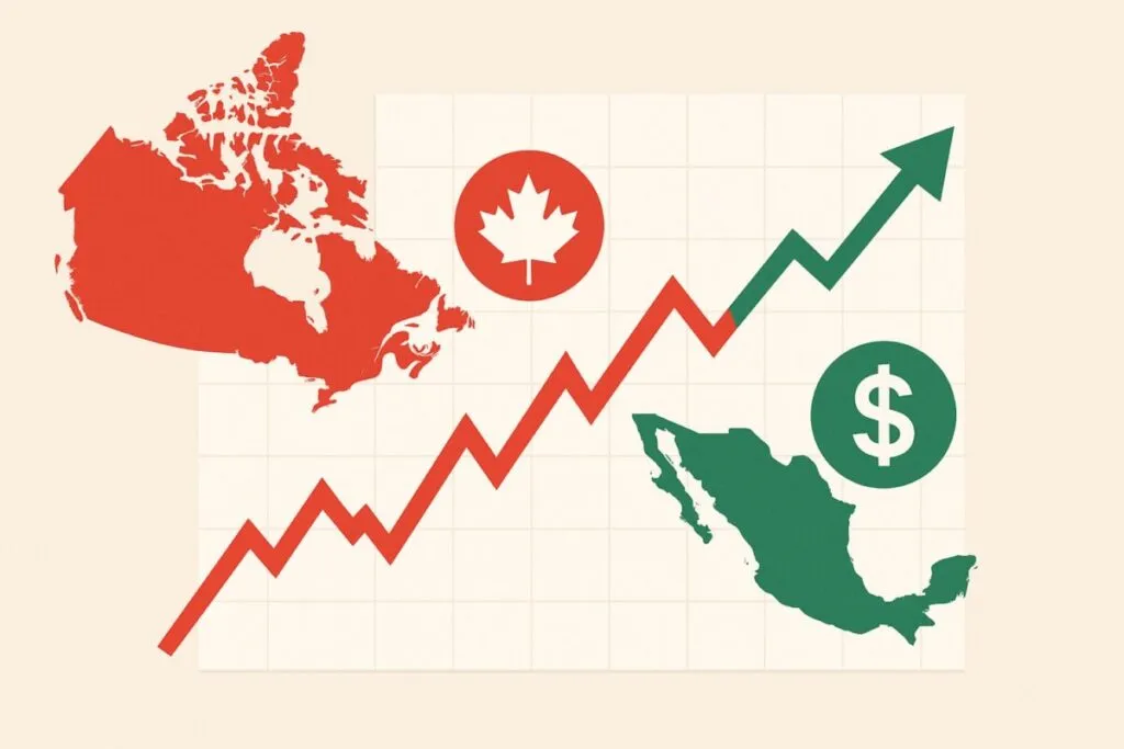 Gráfico financiero del tipo de cambio dólar canadiense México mostrando tendencia en divisas