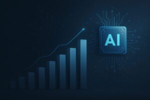 Gráfico de mercado tecnológico y elementos digitales que ilustran riesgo de burbuja tecnológica
