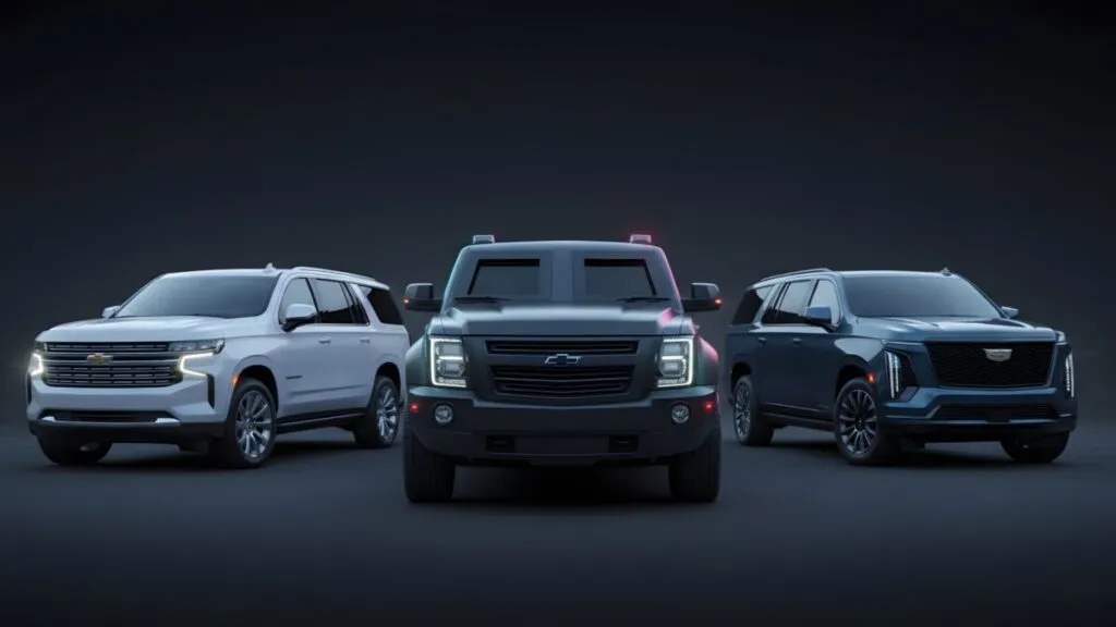 Perfecto 👍 Aquí tienes el título y la descripción **ALT** listos para esa imagen, alineados con el artículo y el tono técnico de ShelHa Soluciones: **Título de imagen:** SUVs blindadas de alto desempeño desarrolladas por ShelHa Soluciones **Descripción ALT:** Tres vehículos SUV —dos de uso civil y uno blindado al centro— representan la integración de seguridad, confort y tecnología en los sistemas de blindaje diseñados por ShelHa Soluciones.