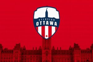 Estadio de fútbol en Canadá con la marca del Atlético Ottawa, destacando su modelo económico y deportivo