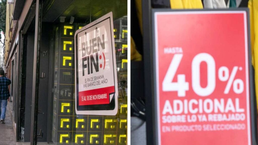 Ilustración editorial de compradores comparando precios en línea durante el buen fin, con ambiente tecnológico y moderno.