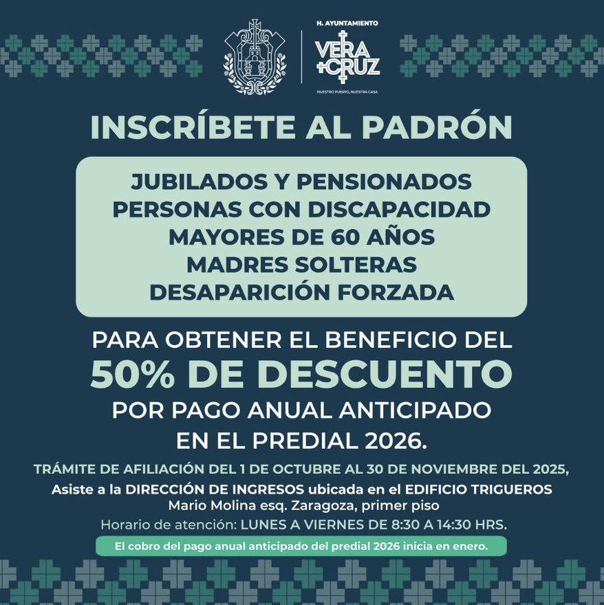 ¡Ahorra en tu predial 2026! Jubilados, pensionados, personas con discapacidad, mayores de 60, madres solteras y víctimas de desaparición forzada pueden inscribirse al padrón, insta Paty Lobeira.