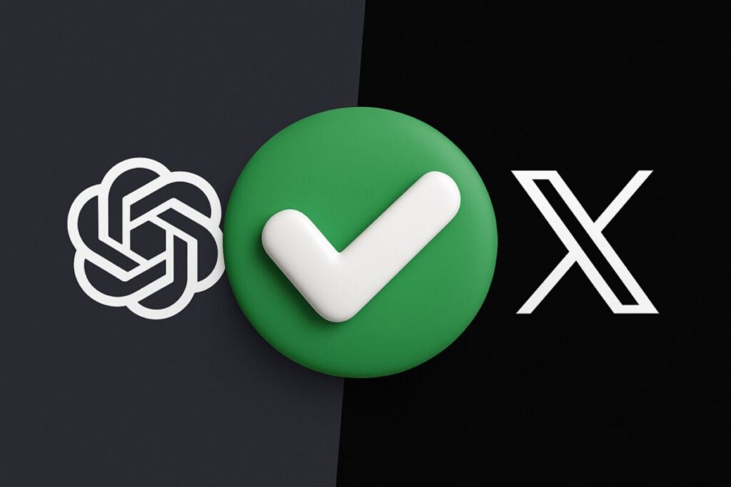 Logotipos de ChatGPT y X con una marca de verificación, ilustrando el restablecimiento del servicio tras una falla global