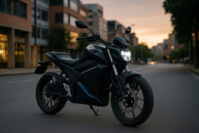 Moto eléctrica Zio Vx circulando en ciudad colombiana con fondo modernoMoto eléctrica Zio Vx circulando en ciudad colombiana con fondo moderno