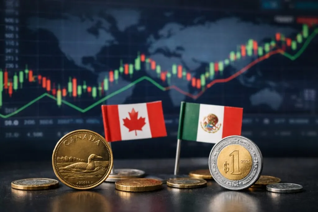 Gráfico financiero mostrando la cotización del dólar canadiense frente al peso mexicano