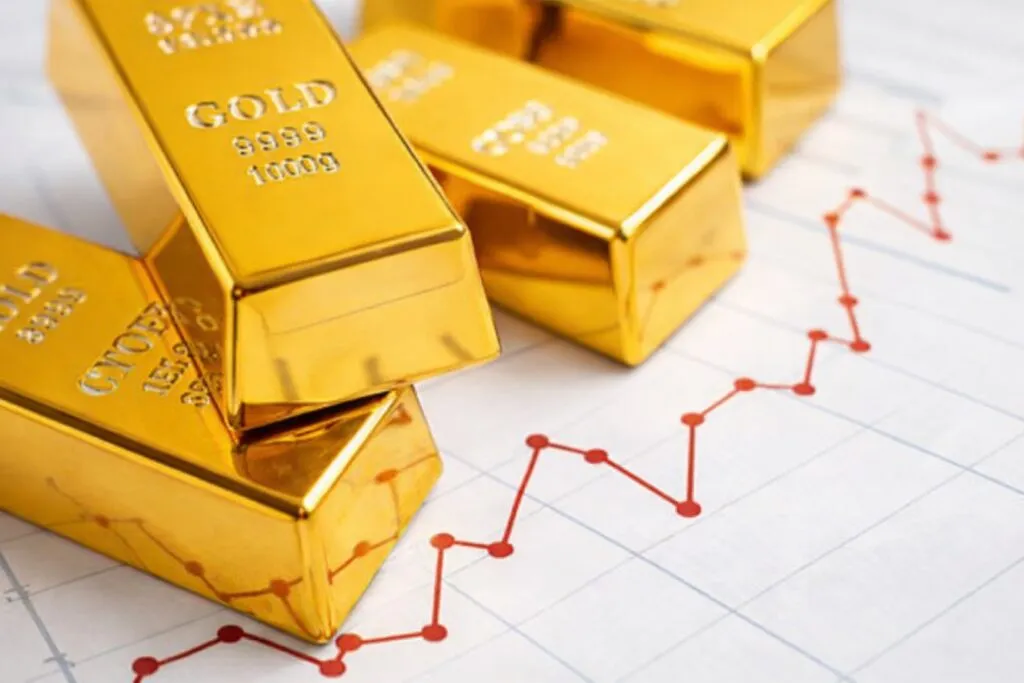 Gráfico de precios del oro reflejando descenso por fortaleza del dólar y toma de ganancias en mercados financieros