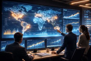 analistas financieros revisan gráficos de ETF mercados emergentes con crecimiento de utilidades globales en 2026