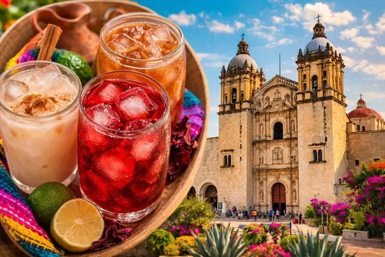 Multitud en centro histórico de Oaxaca recibiendo aguas frescas tradicionales durante la celebración del Viernes de Samaritana Cuaresma Oaxaca