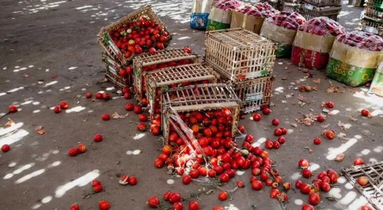tomates descartados en mercado mayorista reflejan la pérdida de tomate en la cadena de suministro alimentaria