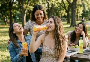 Persona hidratándose con Agua VIDA durante actividades cotidianas saludables.