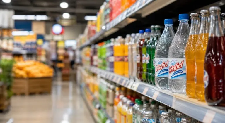 Botellas de agua mineral y bebidas que representan la recuperación de Peñafiel en México después del aumento del IEPS en 2026