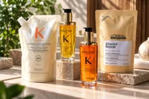 Envases y recargas de productos de belleza que representan la estrategia comercial de L’Oréal en México.